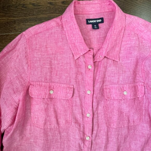 Land's End Bright Pink 100% Linen Blouse Shirt-Extra Large - Picture 2 of 8